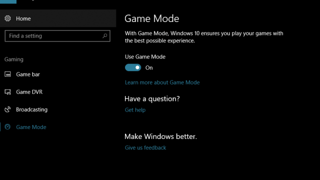 Game mode windows 10